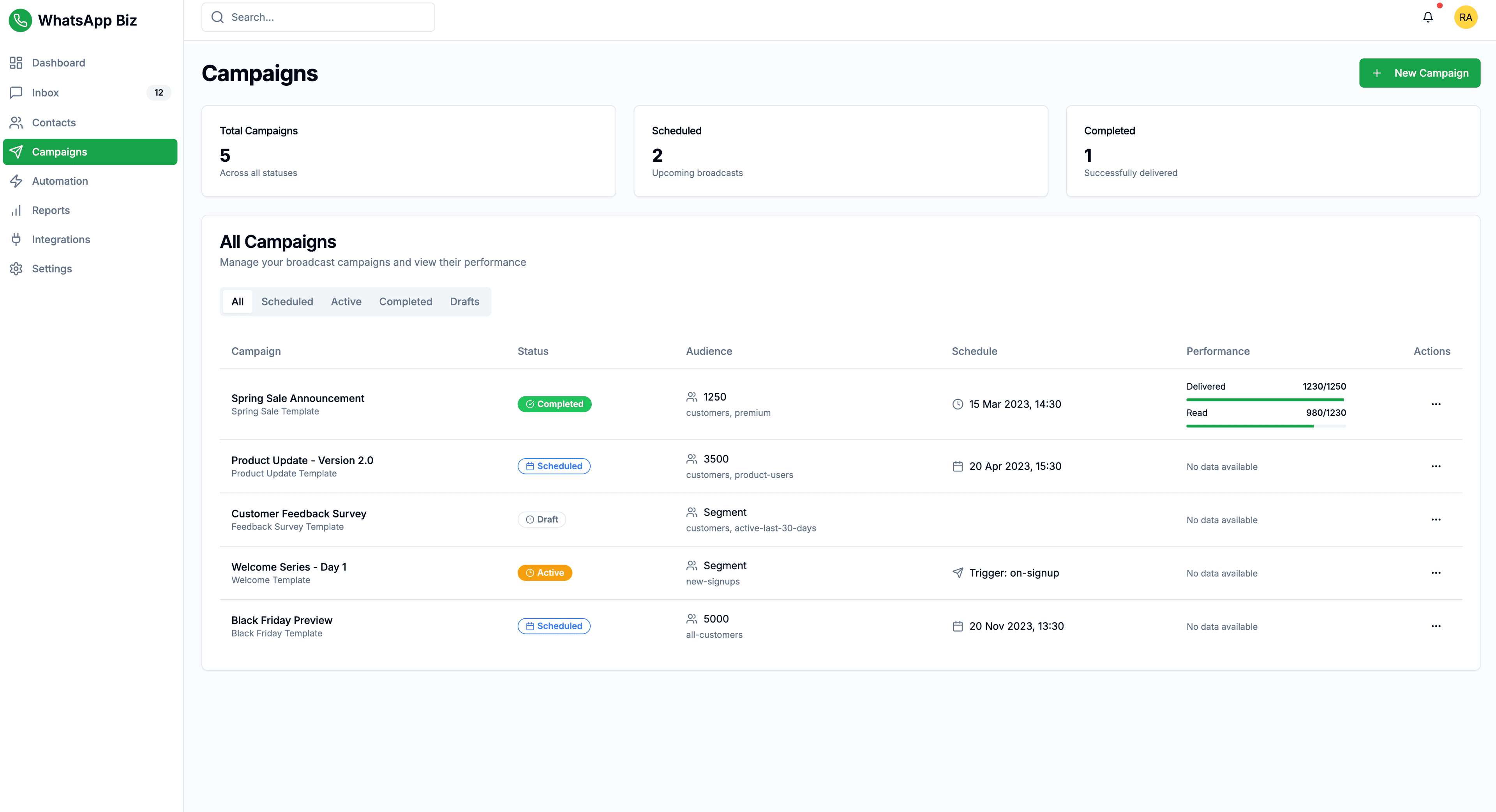 WhatsApp Automation Dashboard Interface